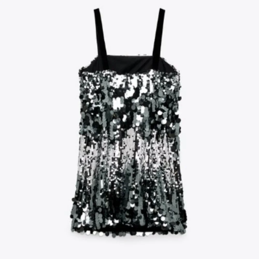 Zara Silver Sequin Cocktail Mini Dress NWT - Picture 14 of 15